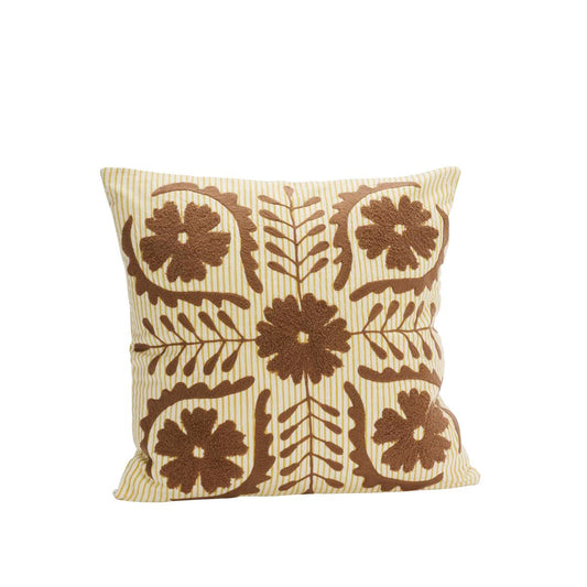 Housse de coussin brodée et rayée ALICE 45x45 caramel