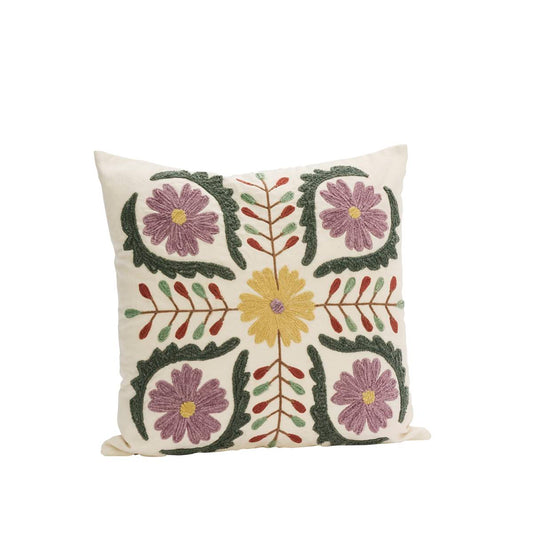 Housse de coussin brodée et rayée ALICE 45x45 lilas et miel