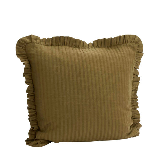Housse de coussin uni à volants LOUISE kaki 50x50