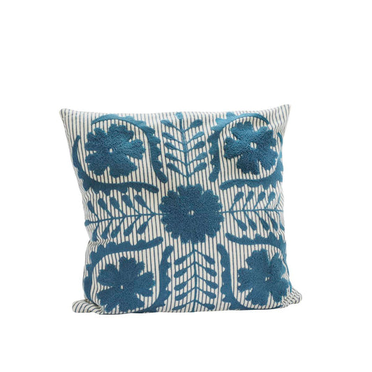 Housse de coussin brodée et rayée ALICE 45x45 bleu