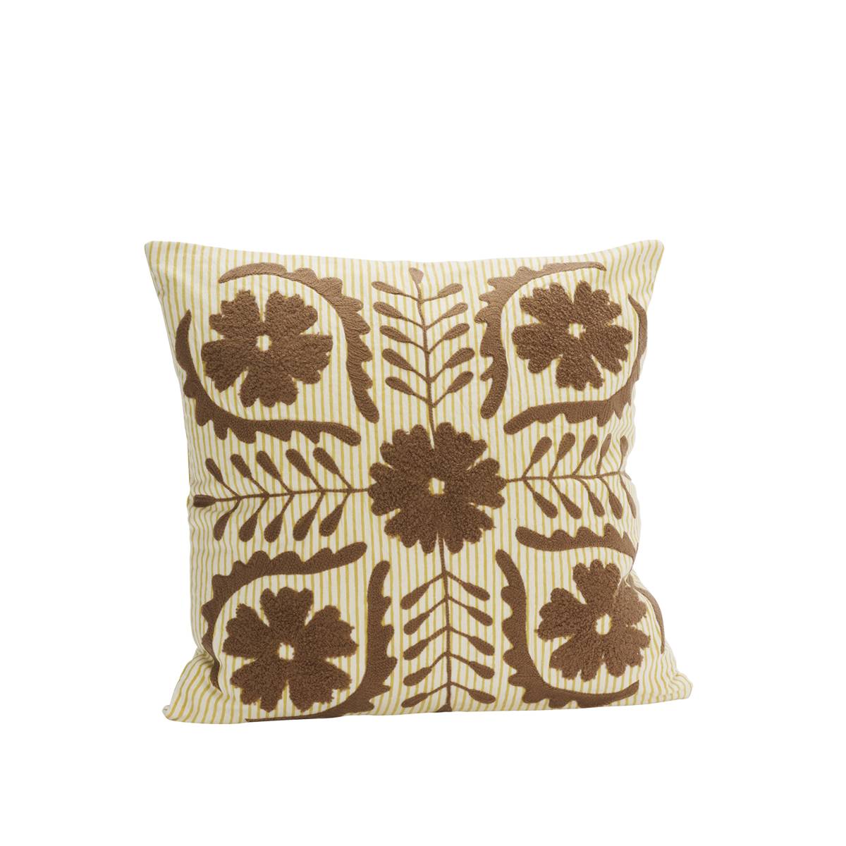 Housse de coussin brodée et rayée ALICE 45x45 caramel