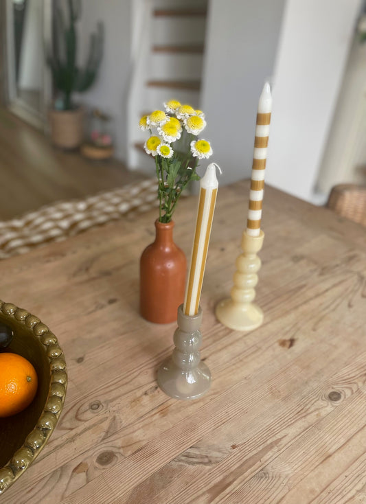 Bougeoir en verre FLORIA teinte taupe