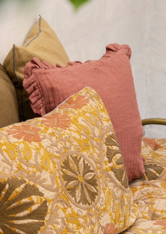 Housse de coussin uni à volants LOUISE terracotta  50x50